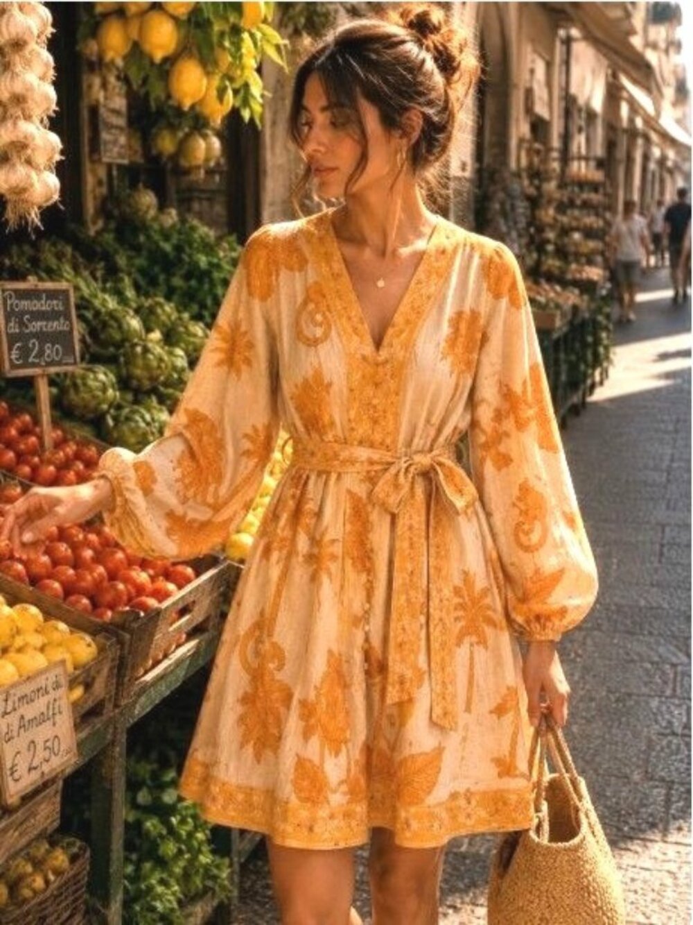 Express Linen Marigold Tropical Mini Dress Boho Resort Beach Vacation Hippie 2
